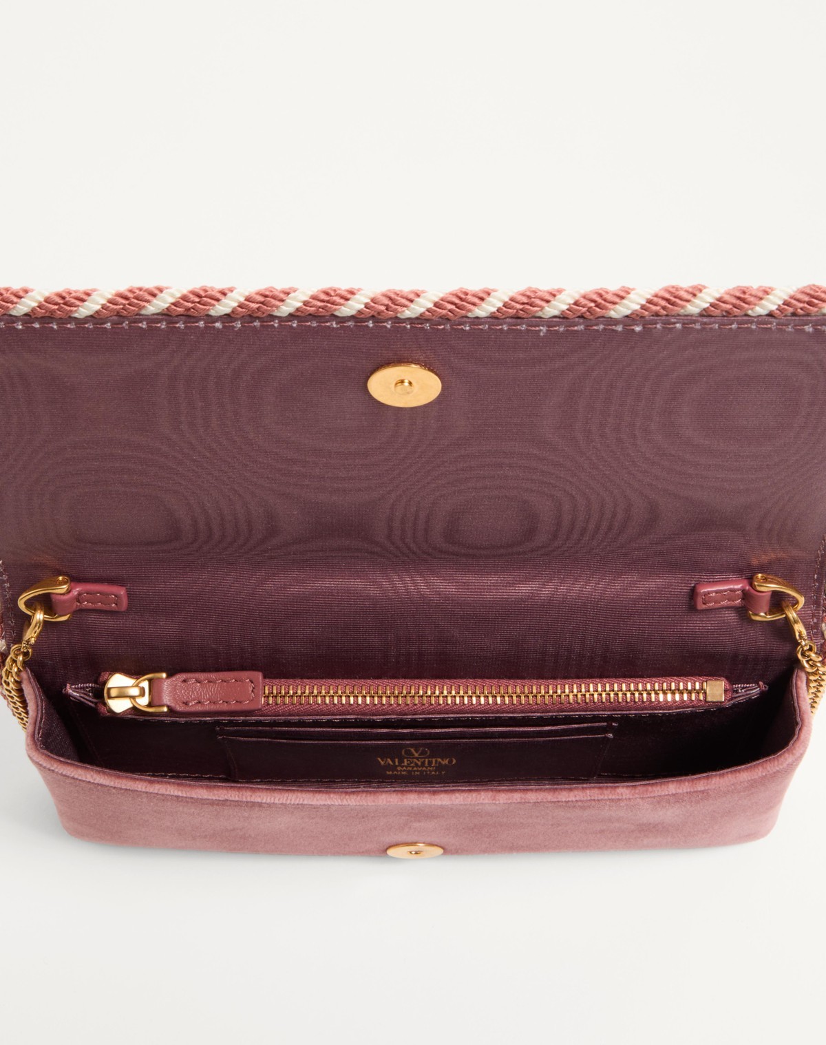 Valentino Vlogo Signature Velvet Chain Wallet With Jewel Logo In Red