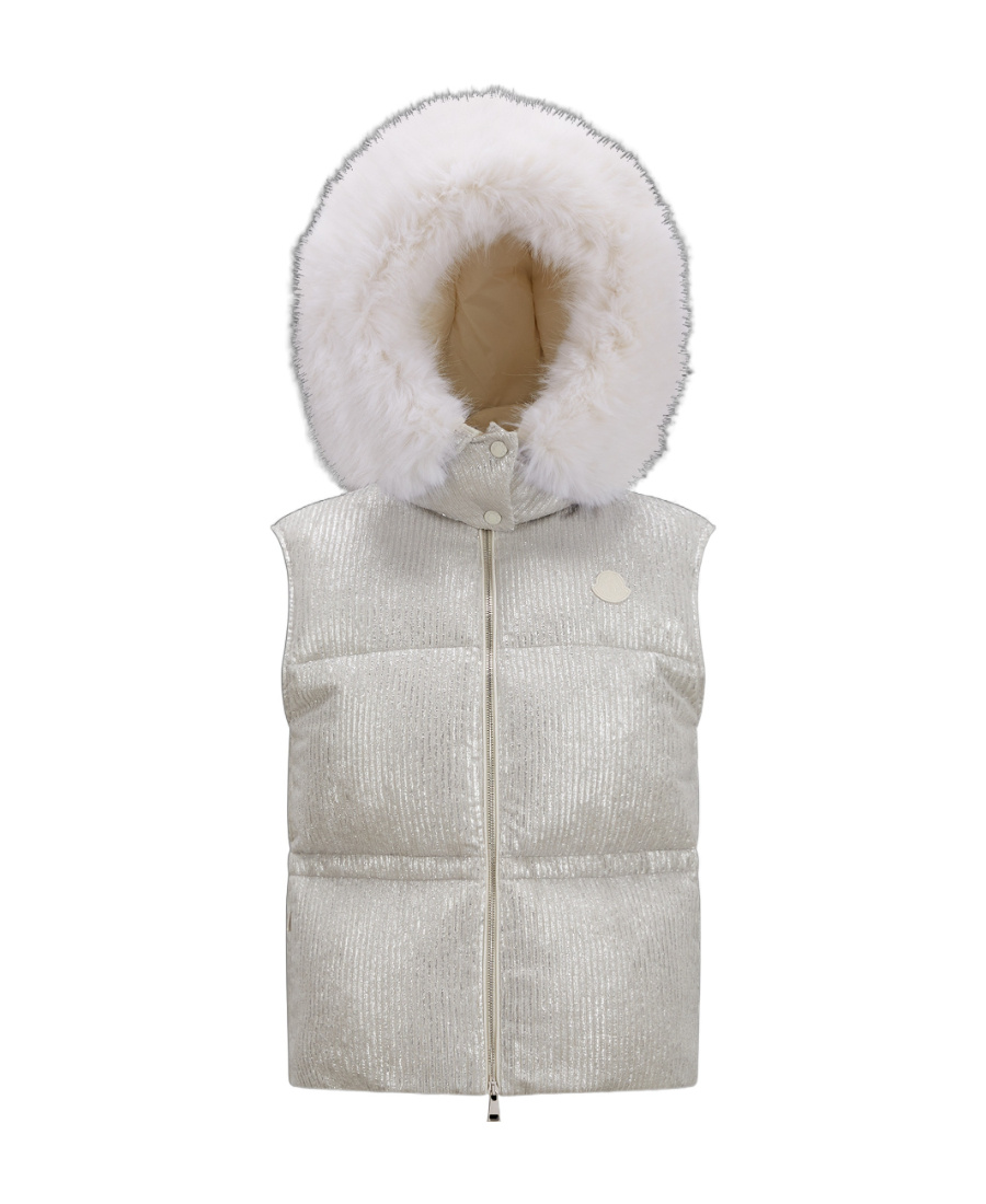 Moncler Zipper Logo Down Vest In Gray