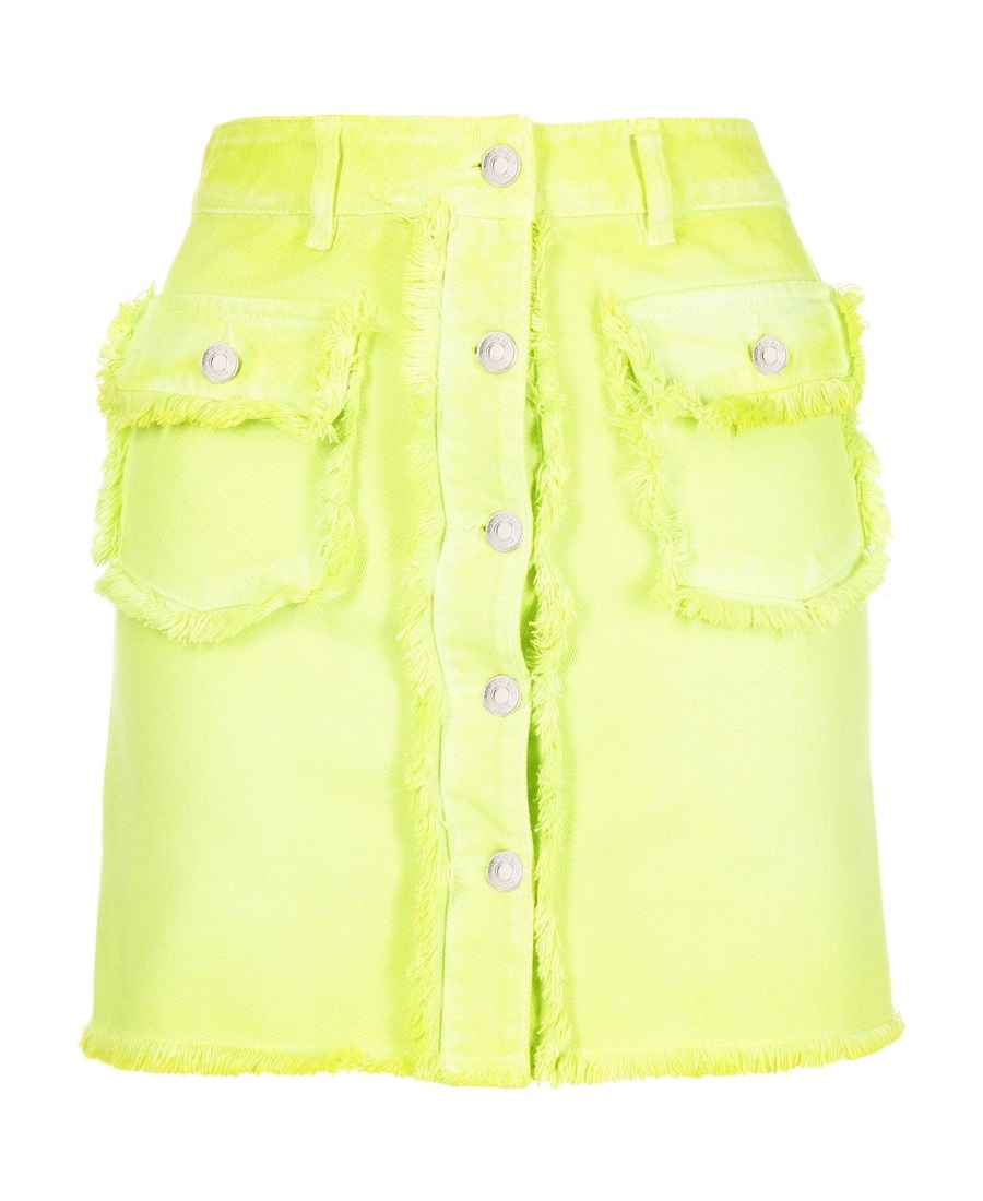 Msgm Fringe Trim Denim Skirt In Yellow
