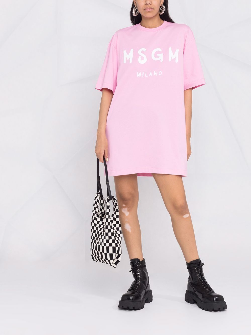 Msgm Logo-print Cotton T-shirt Dress In Pink
