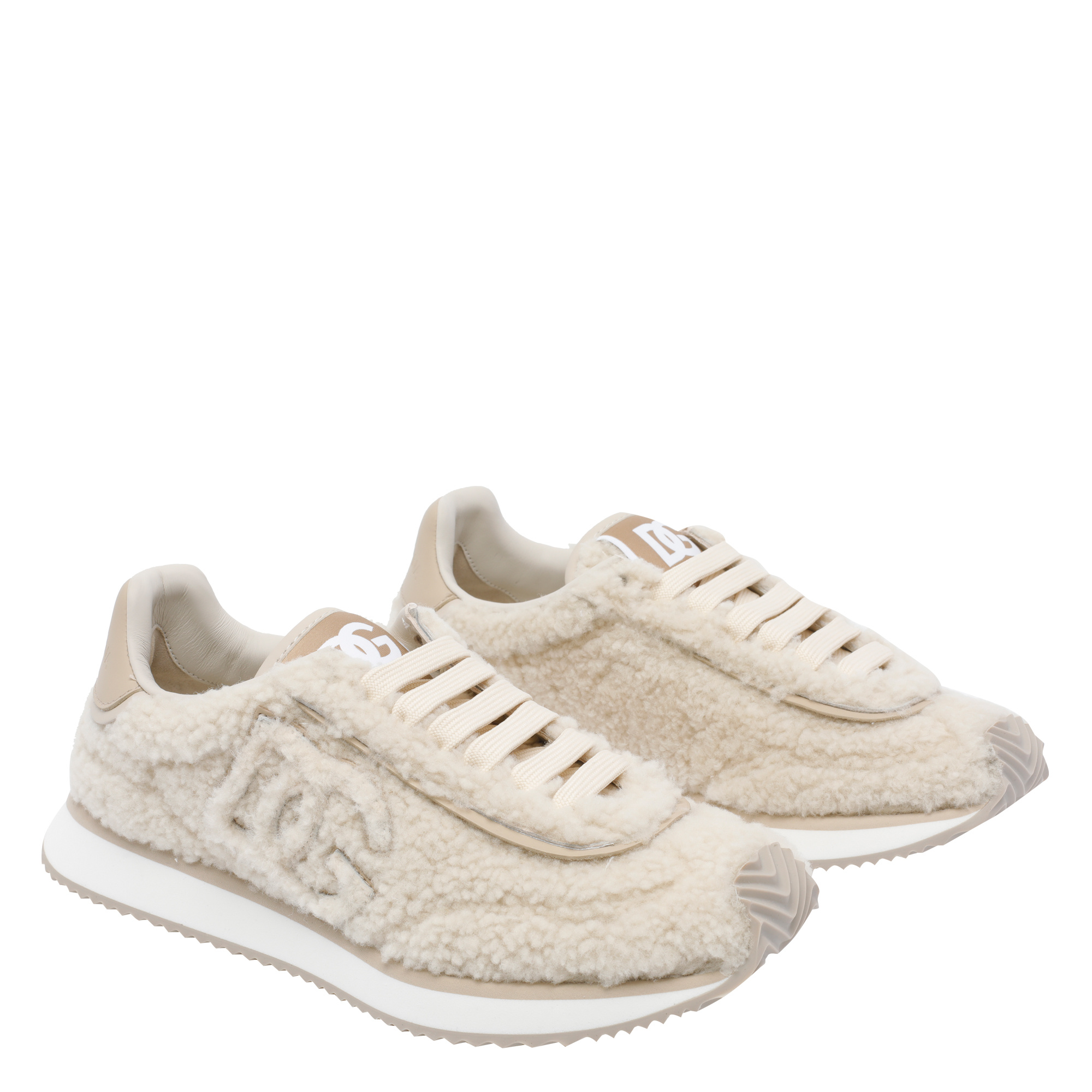 Dolce & Gabbana Dg Cushion Sheepskin Sneakers In Neutral