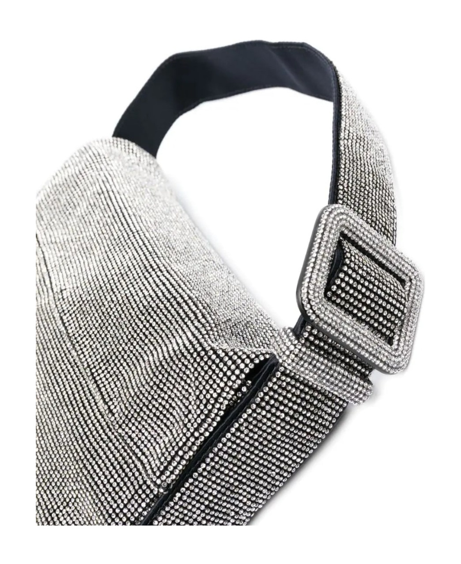 Benedetta Bruzziches Vitty La Mignon' Silver Shoulder Bag With Gem Embellishment In Rhinestone Mesh In Gray