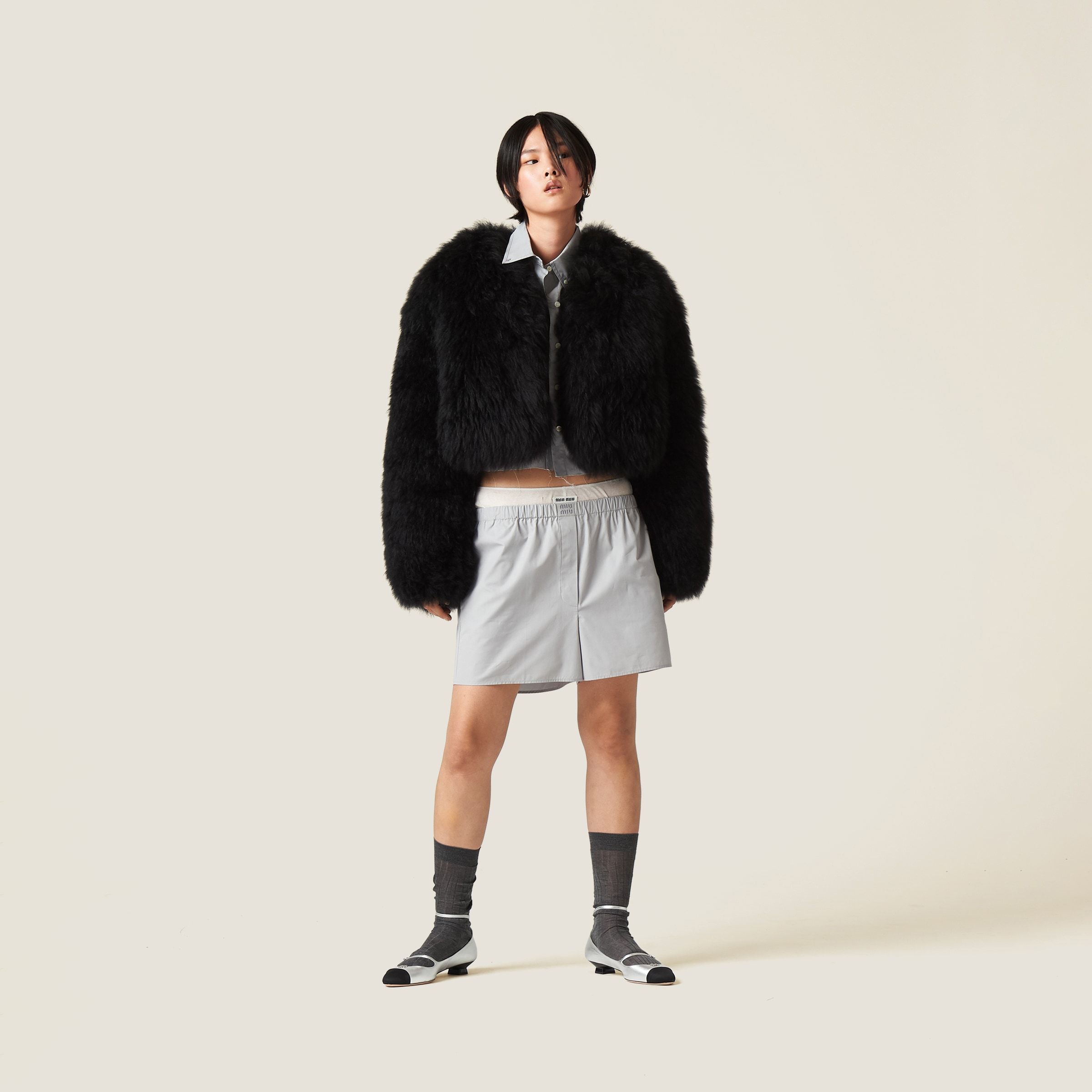 Miu Miu Poplin Boxers In Gray