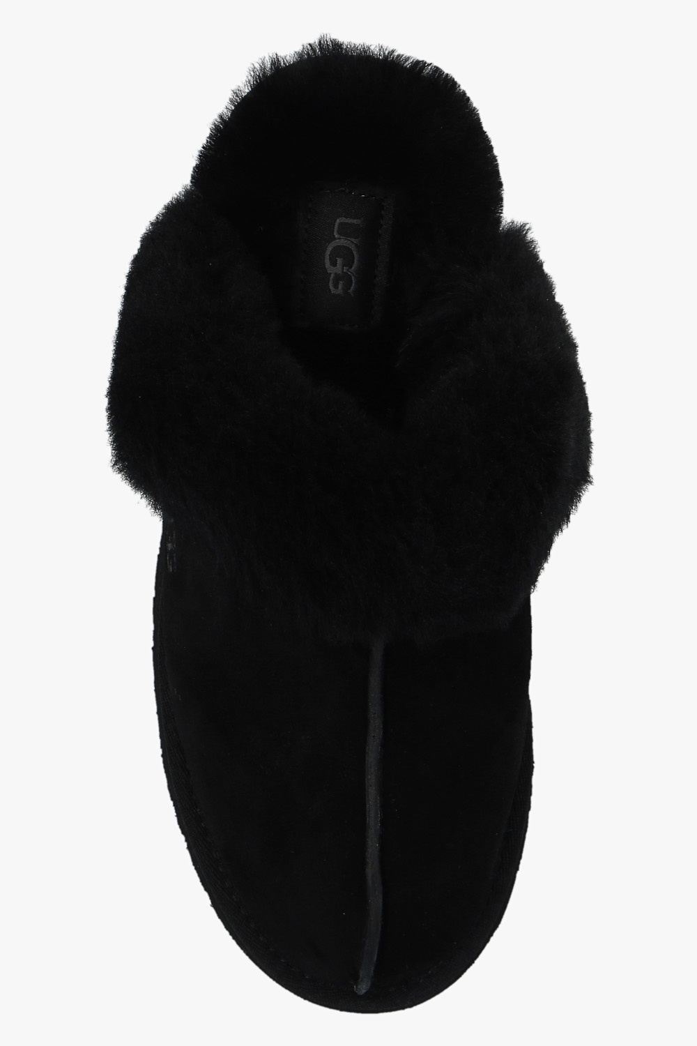 Ugg Disquette Mini Suede Slipper With Sheepskin Collar In Black