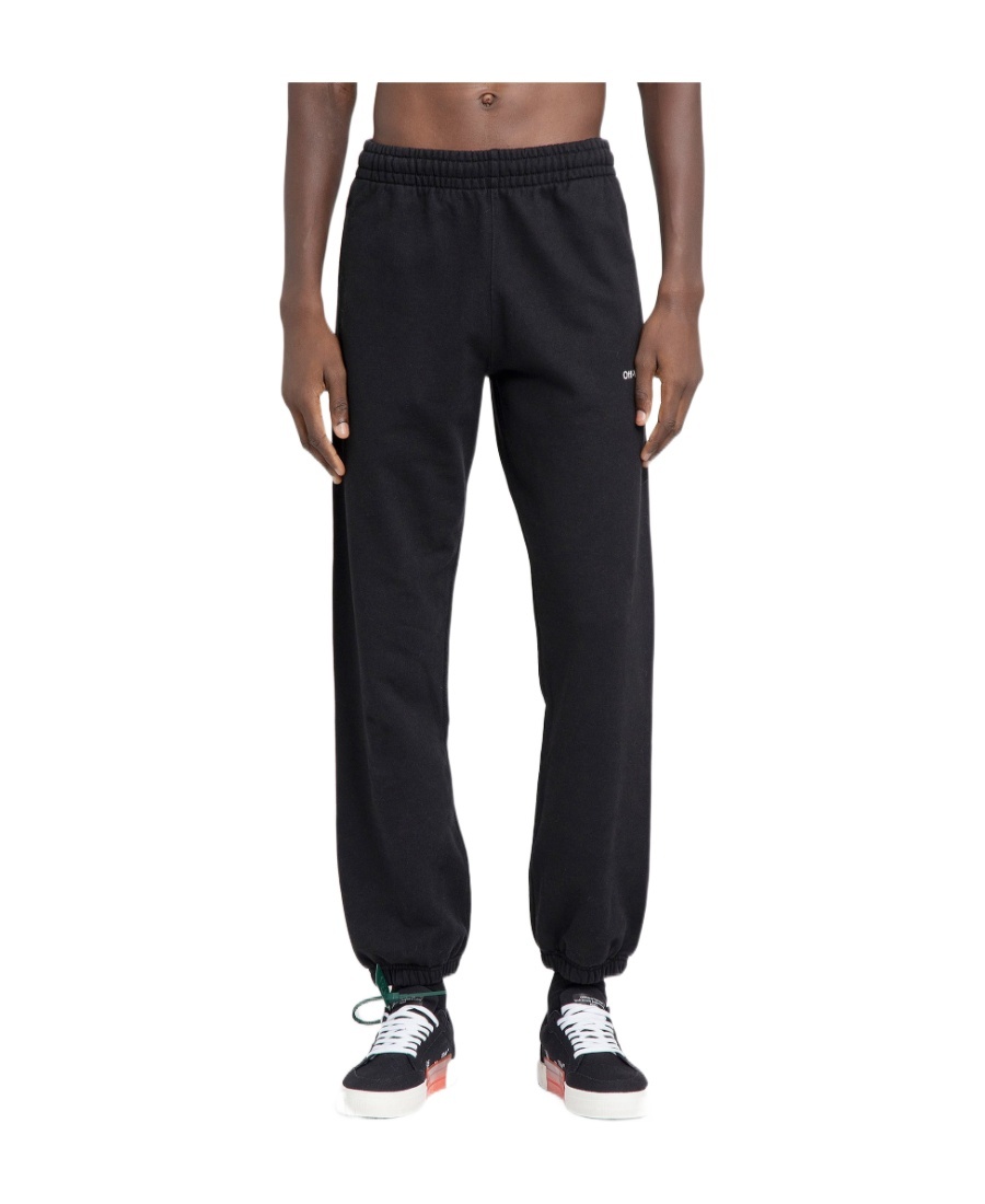 Off-white Wide-leg Cotton Joggers With Cuffed Hem In Black