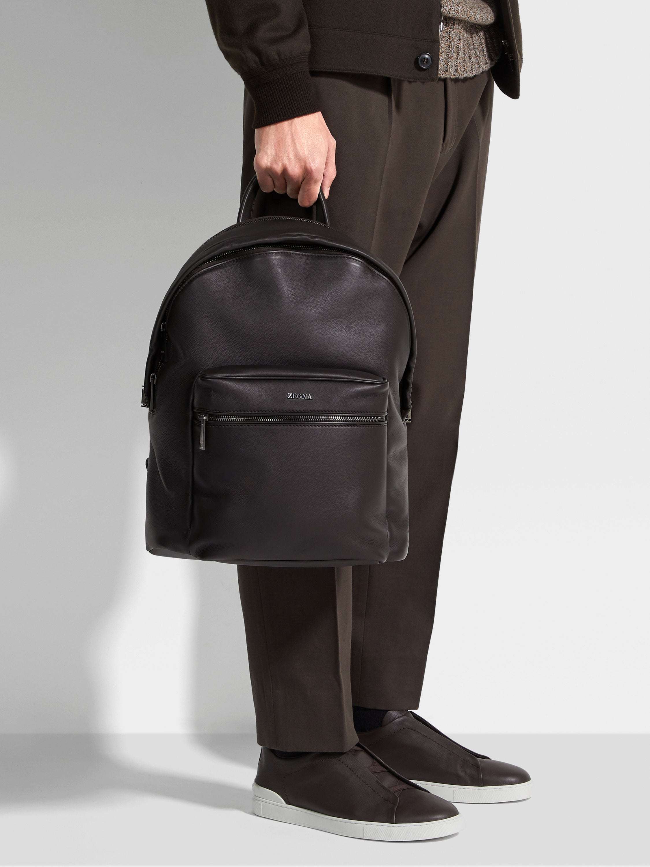 Zegna Logo Lettering Secondskin Backpack In Brown