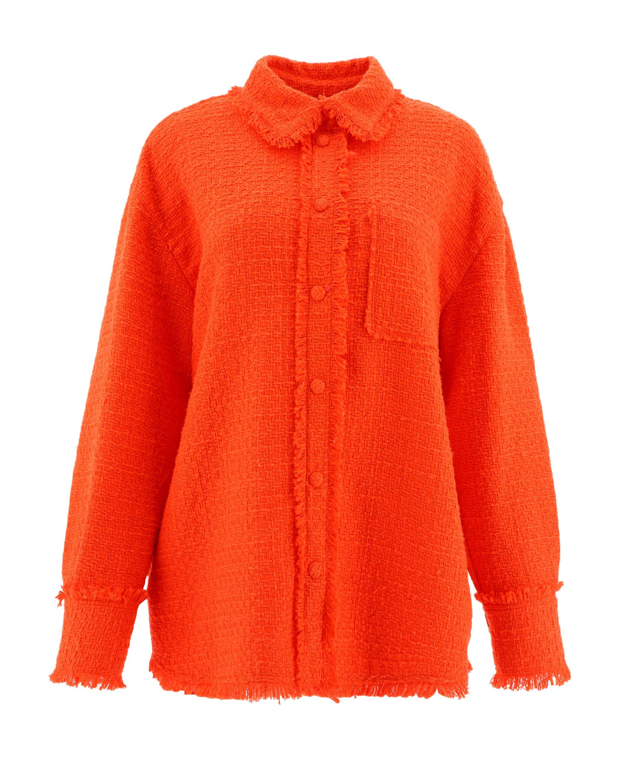Msgm Fringed Collared Shirt In Textured Fabric In Red