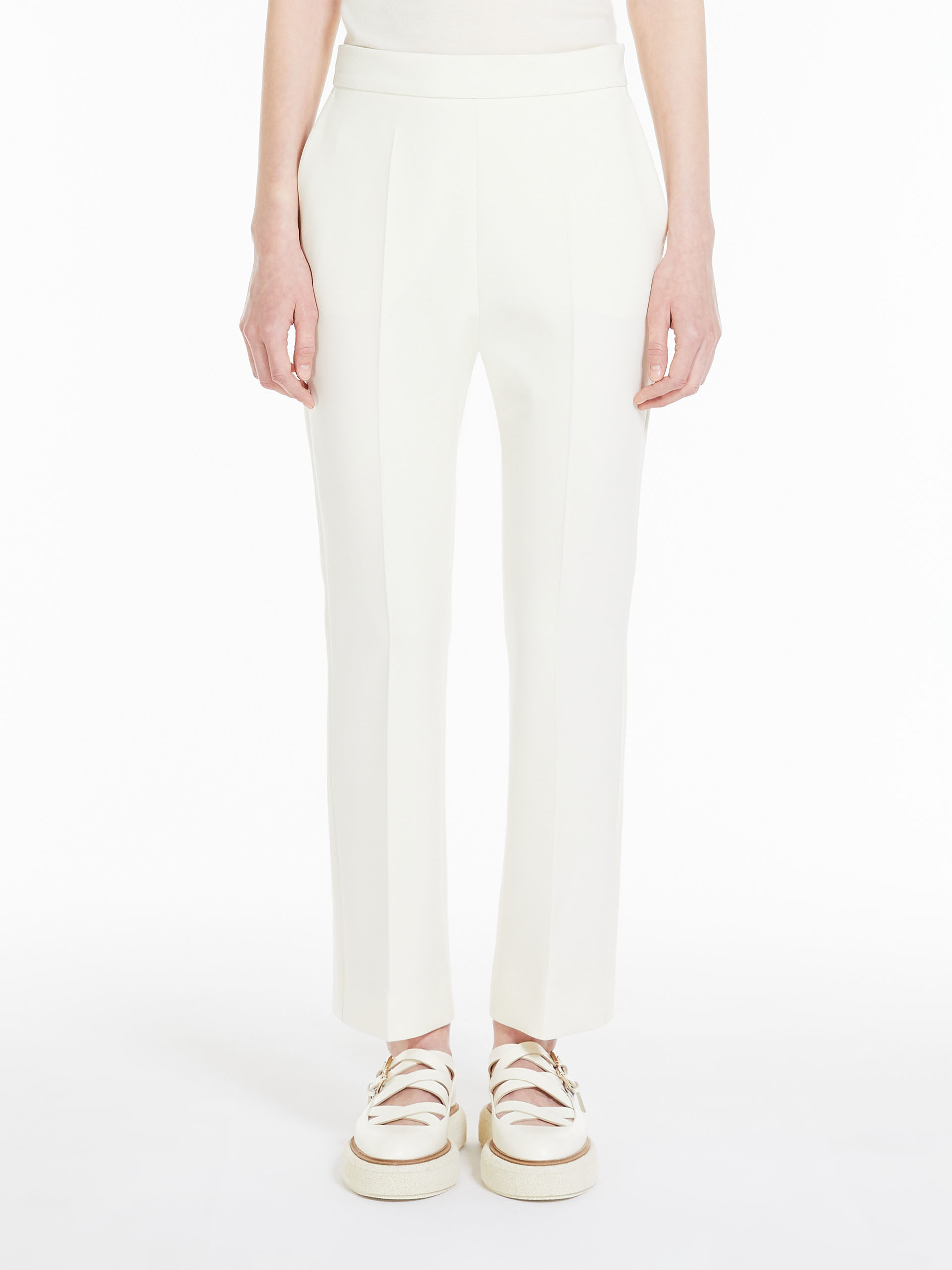 Max Mara Nepeta Ankle-length Trousers In Wool Crepe In White