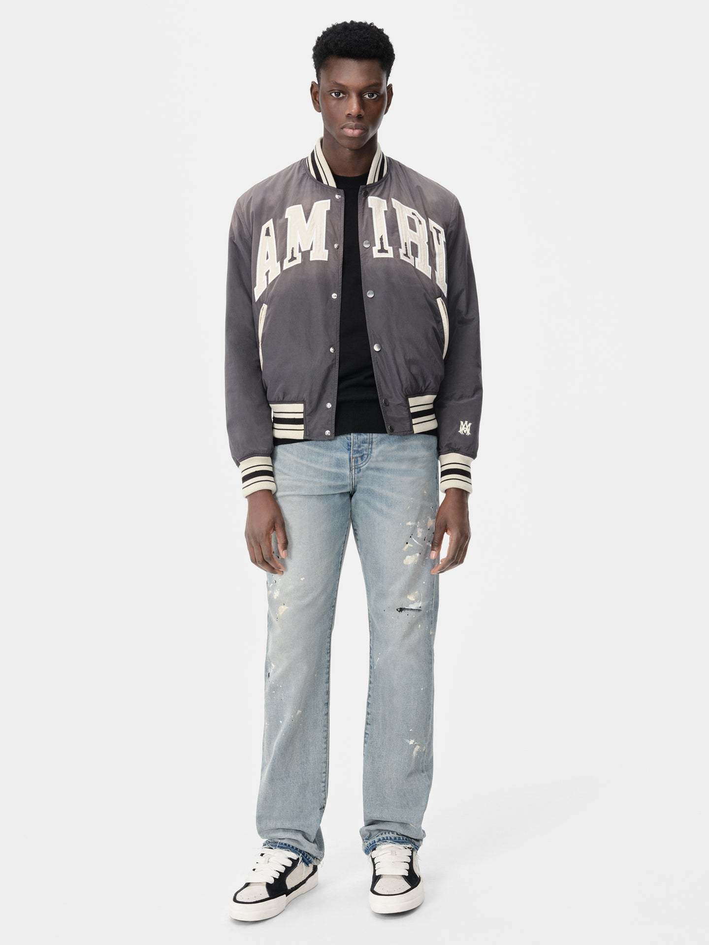 Shop Amiri Logo-embroidered Bomber Jacket In Black
