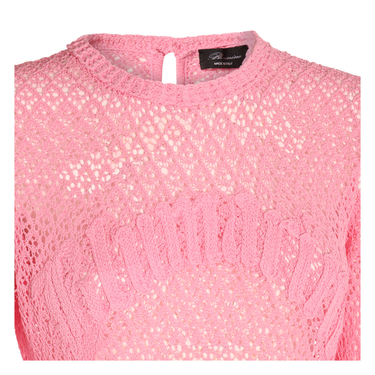 Blumarine Logo-detail Open-knit Top In Pink