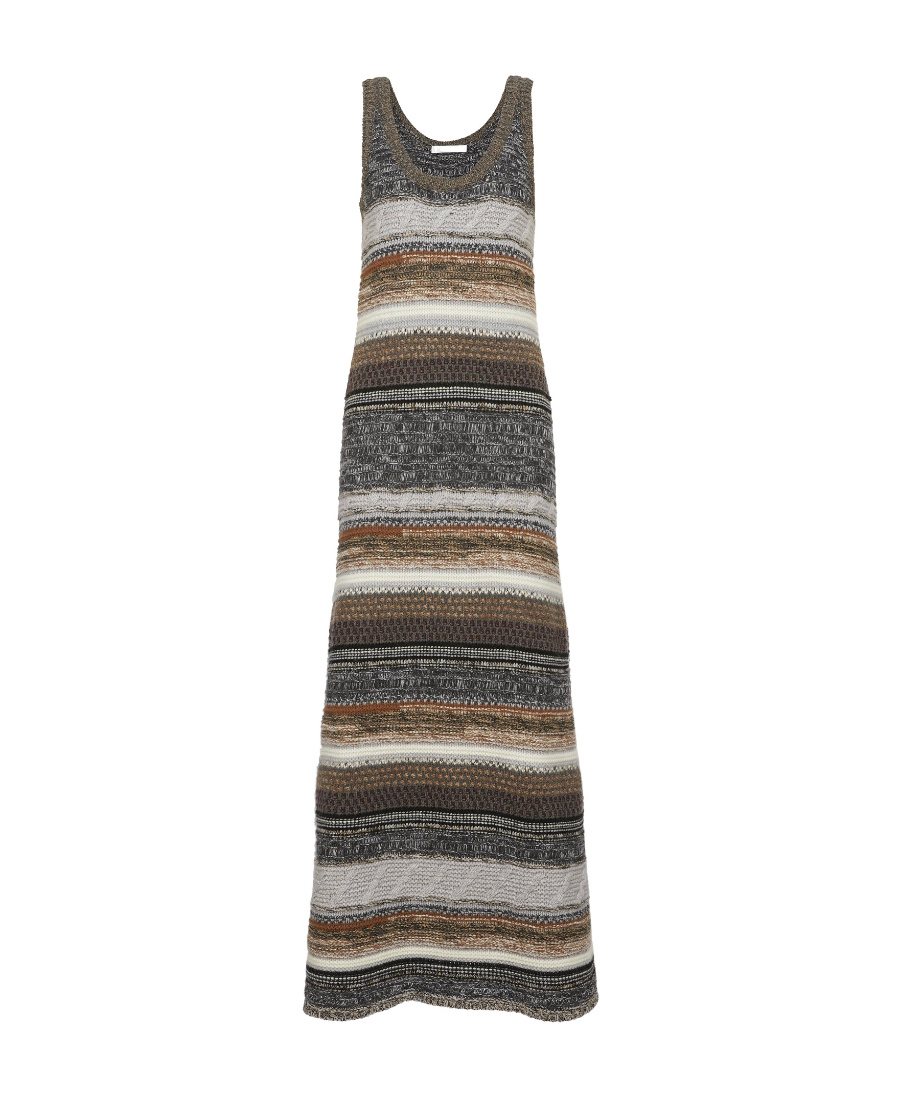 Chloé Gestreiftes Midikleid Aus Einer Kaschmir-wollmischung In Multicolor
