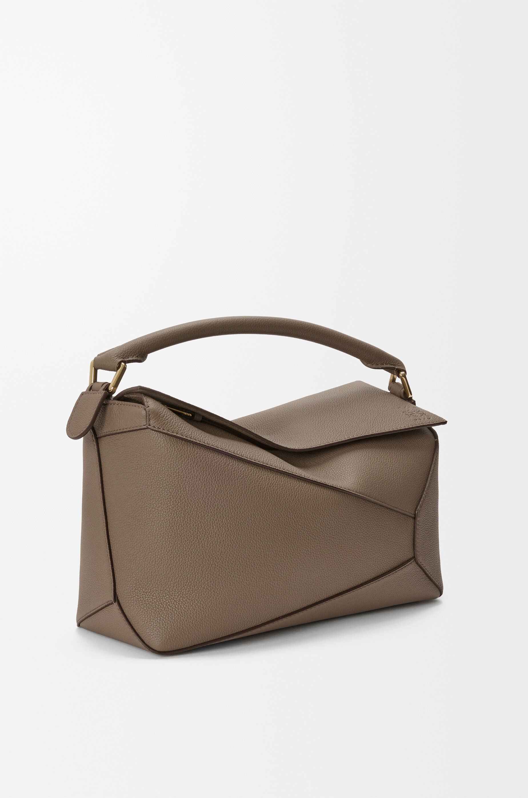 Loewe Medium Leather Puzzle Edge Top-handle Bag In Gray