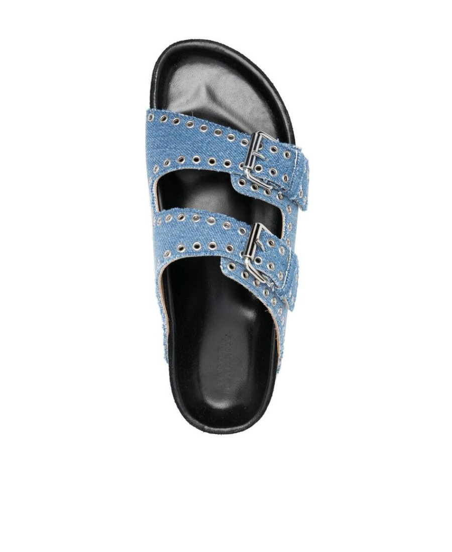Isabel Marant Eyelet-detail Buckled Denim Slides In Blue