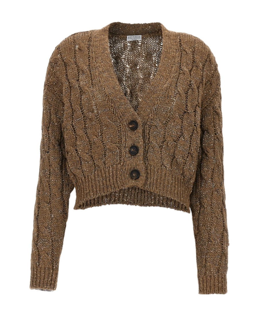 Brunello Cucinelli Logo Knitted Cardigan In Brown