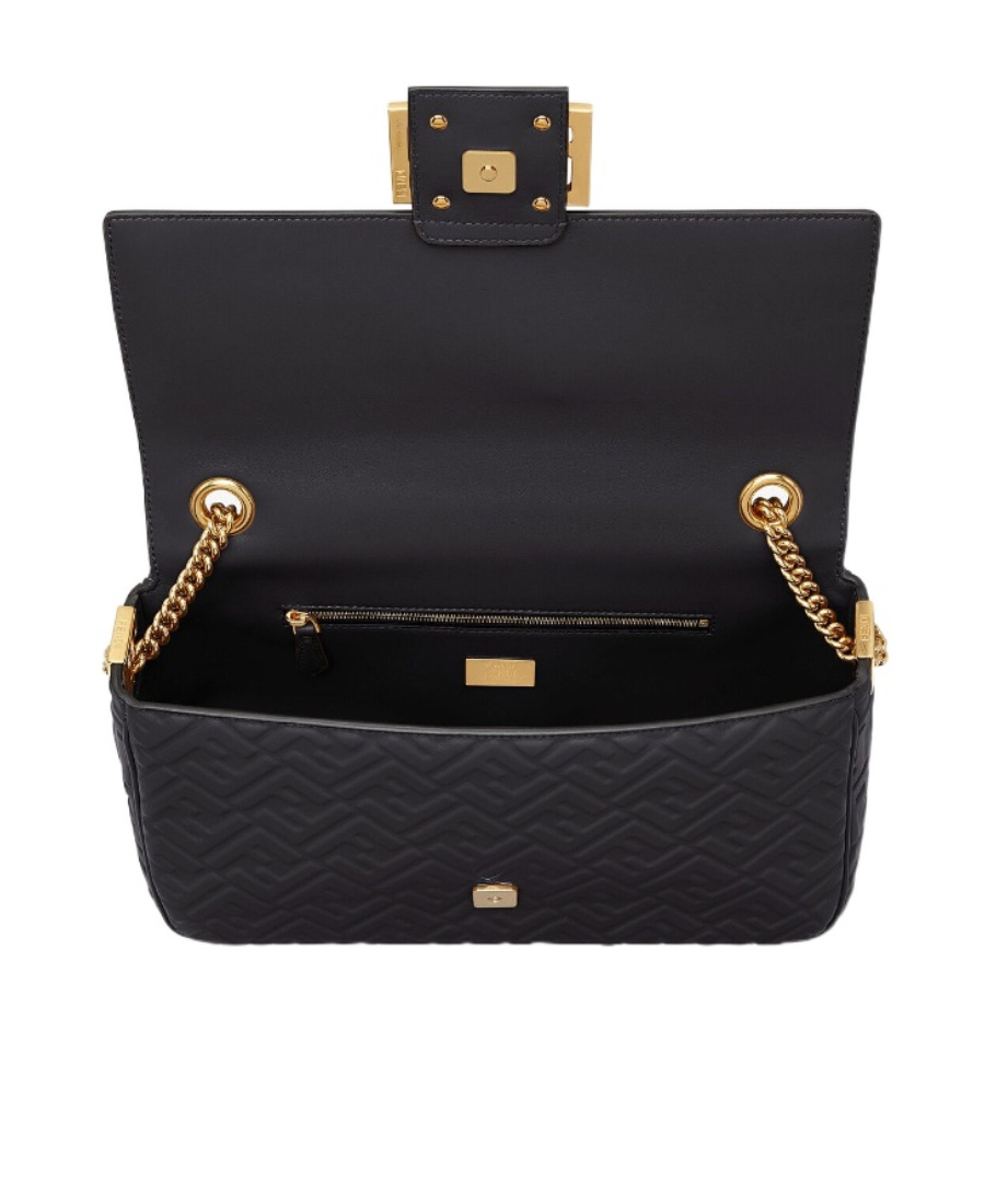 Fendi Baguette Wallet On Chain In Black