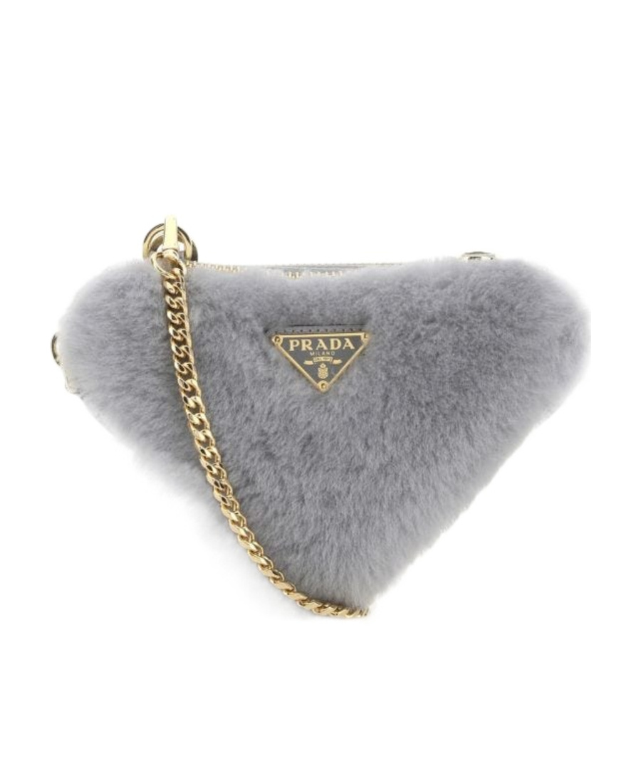 Prada Mini Shearling Crossbody Bag In Gray