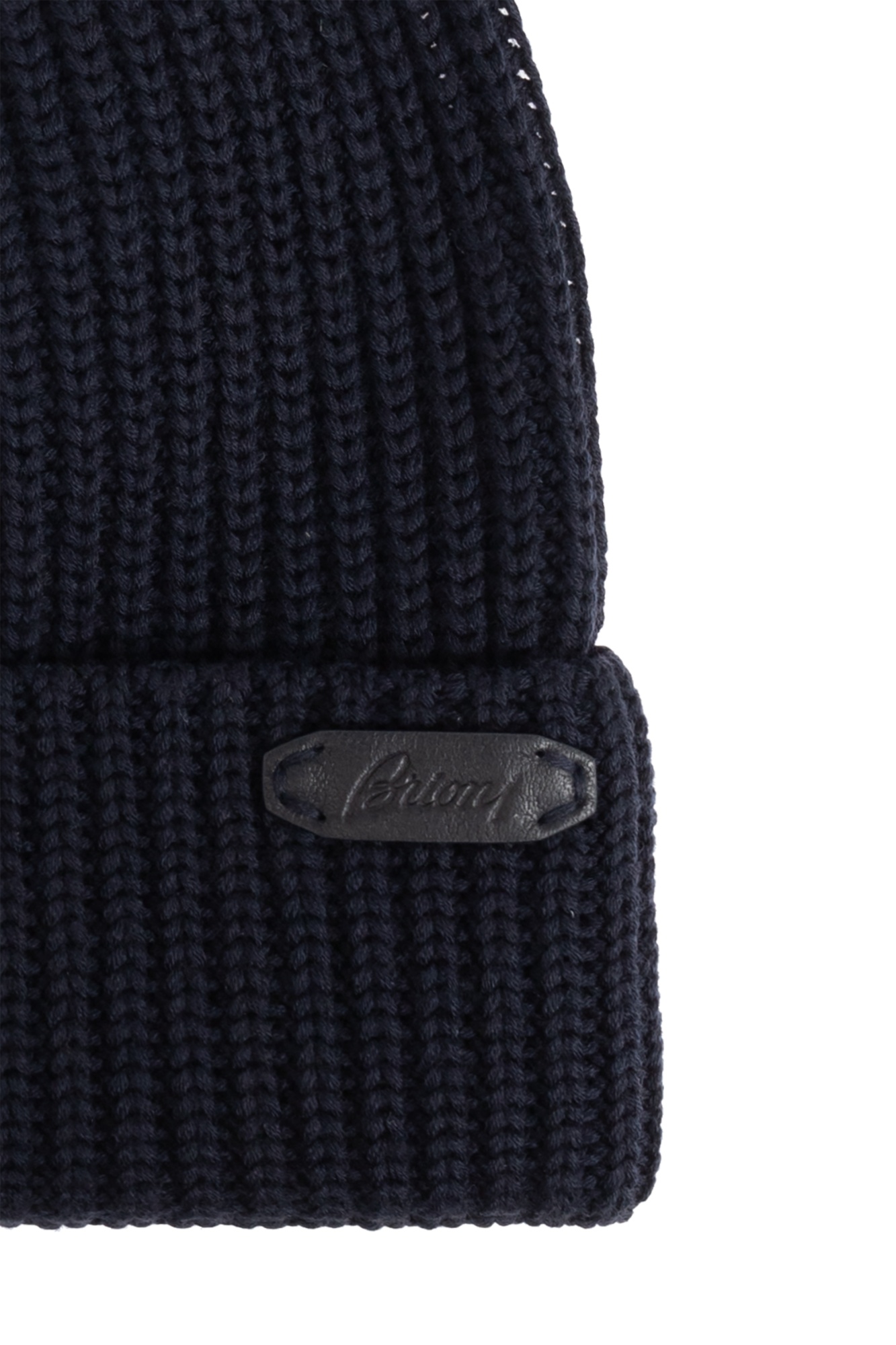 Brioni Ribbed Knit Beanie In Midnight Blue Wool In Black