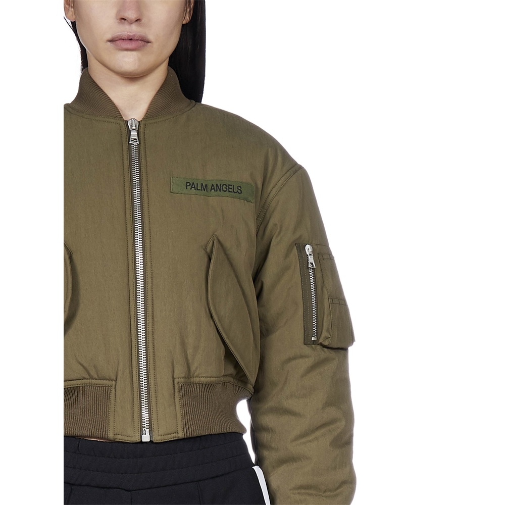 Shop Palm Angels Cropped Logo-patch Bomber Jacket In Brown