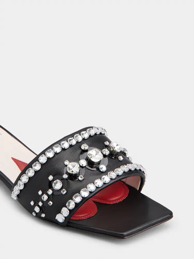 ROGER VIVIER STRASS HEEL DISCO MULES IN NAPPA LEATHER