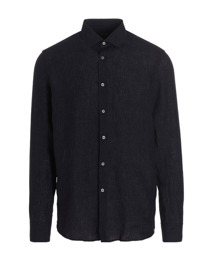 Shop Zegna Long-sleeve Linen Shirt In Black