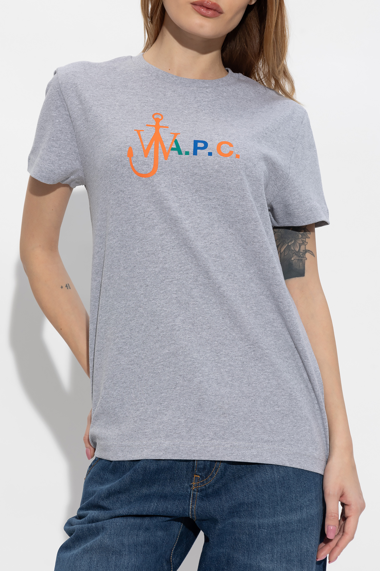 Apc X Jw Anderson Logo-print T-shirt In Gray
