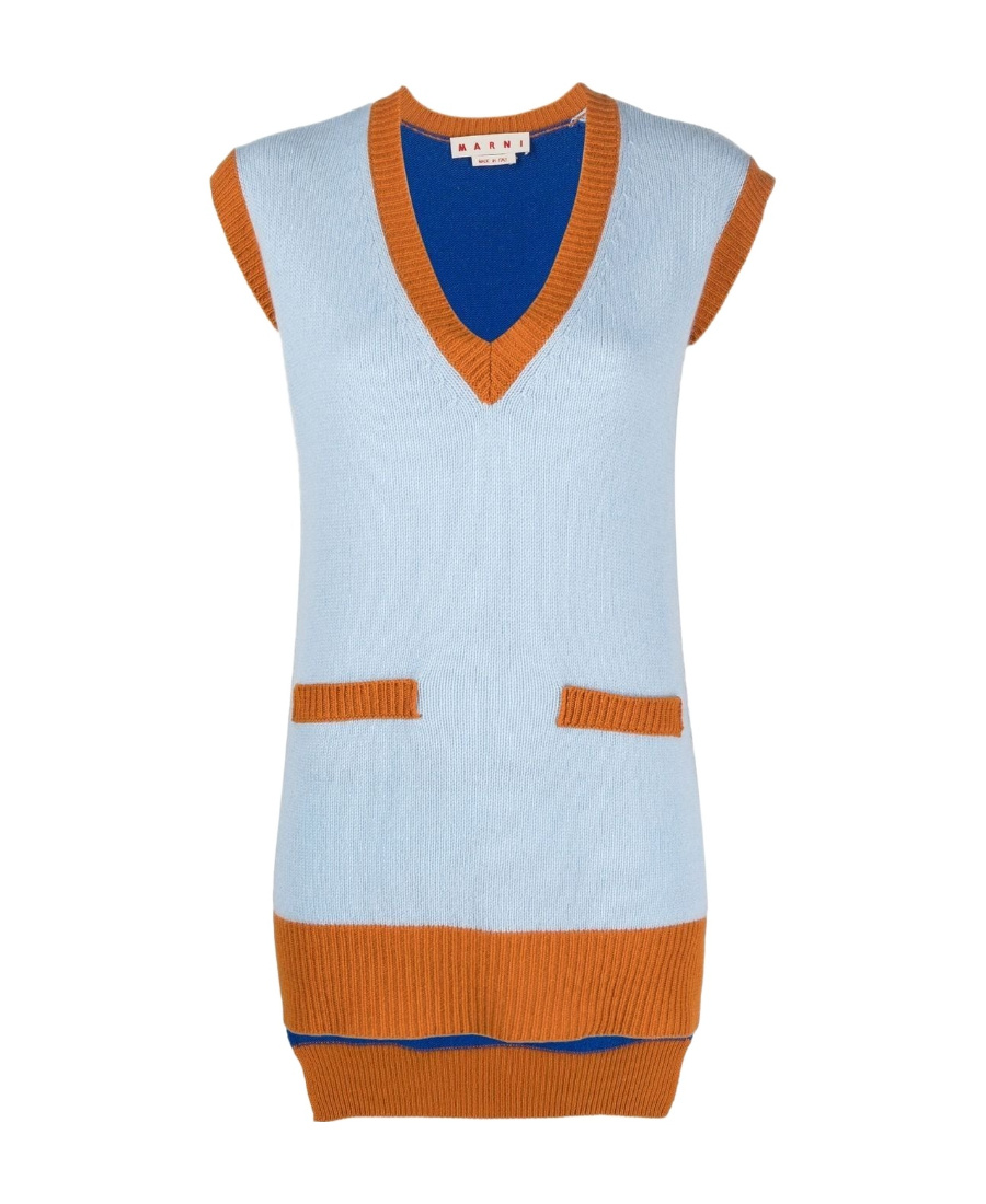 Marni Reversible V-neck Cashmere Vest In Blue