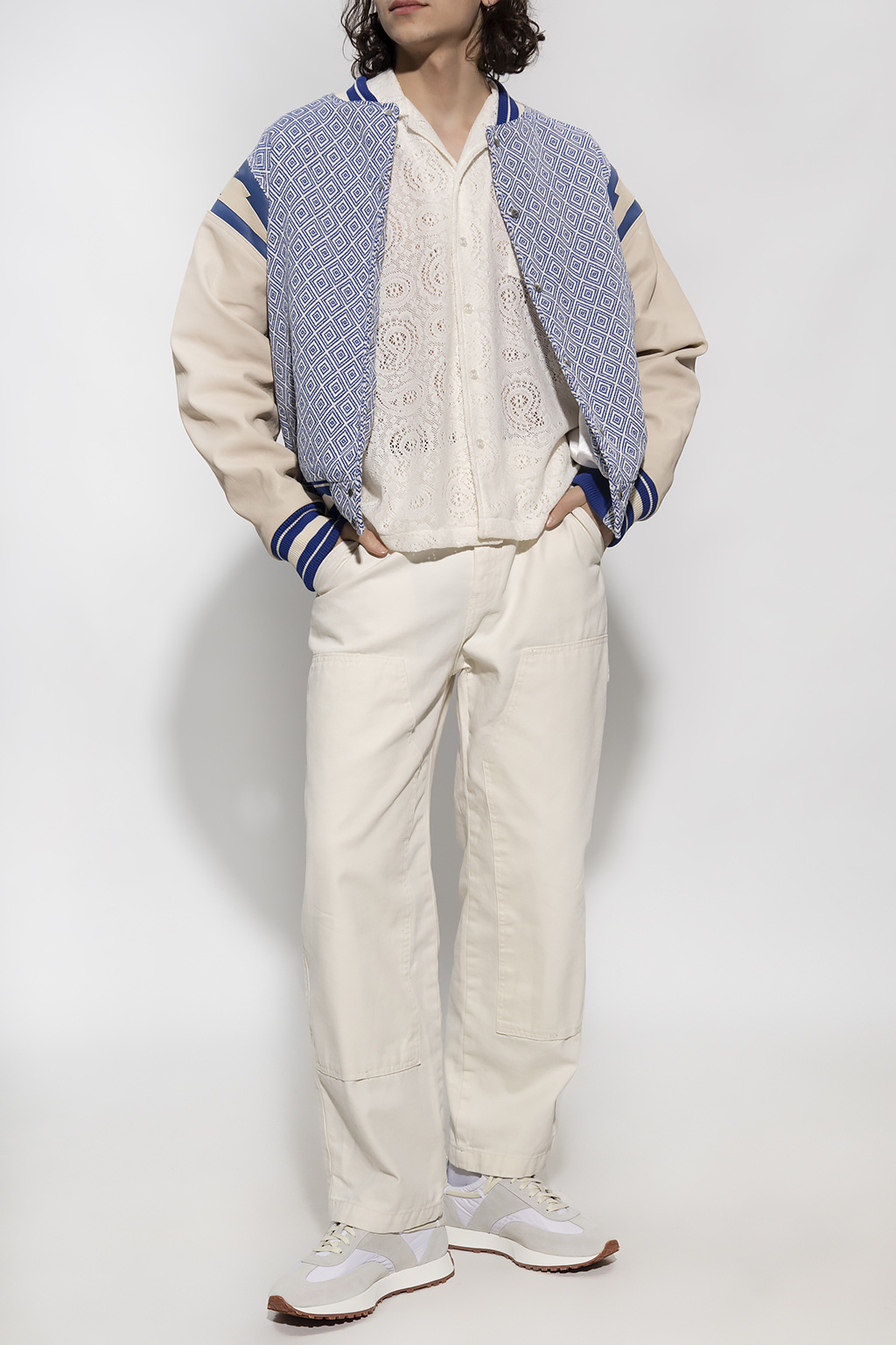 Rhude Diamond-jacquard Baseball Jacket In Blue