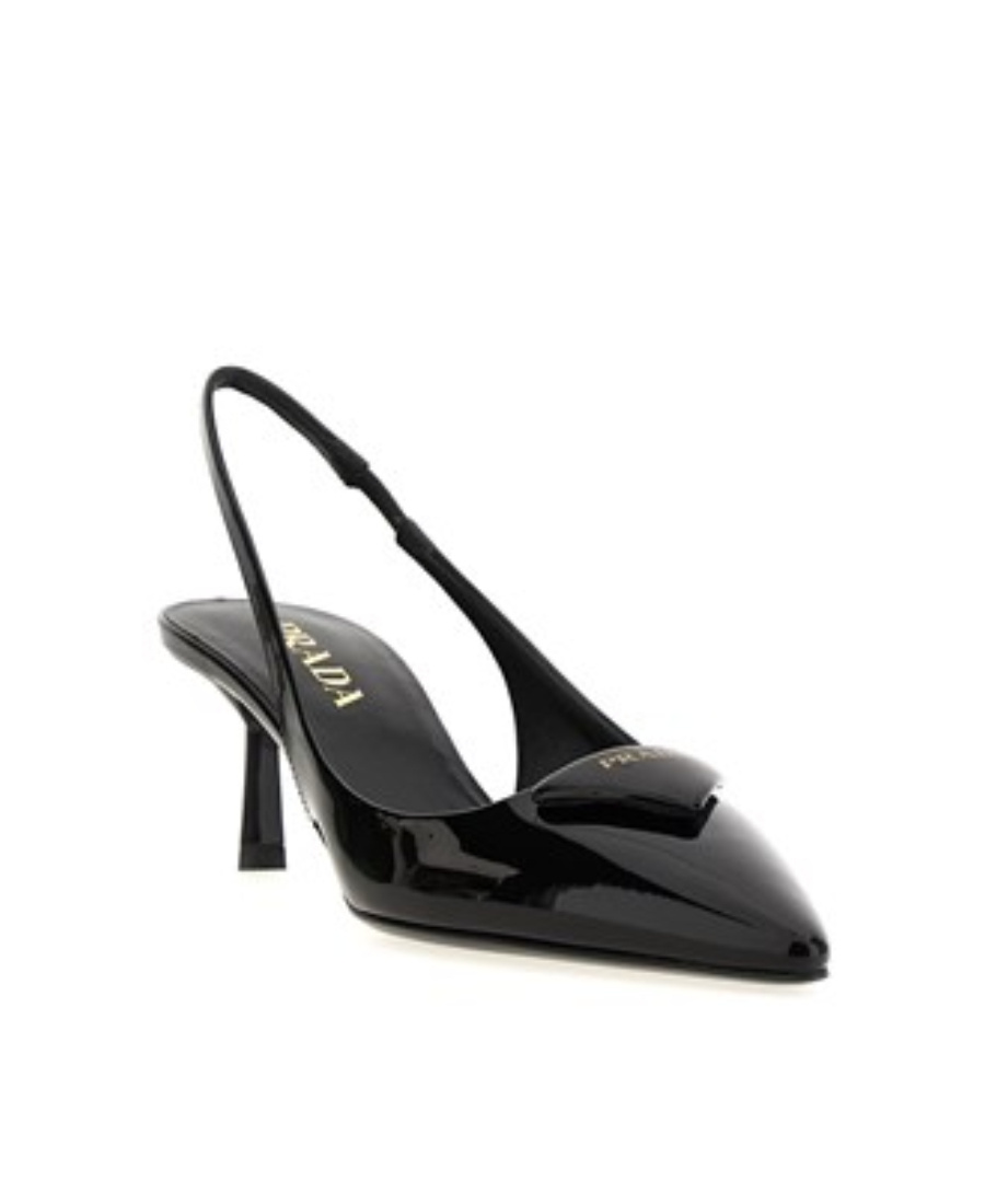 Prada 55mm Patent-leather Slingback Pumps In Black