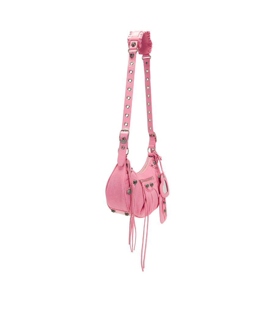 Balenciaga Green Leather Shoulder Handbag With Magnetic Closure And Metal Details In Pink