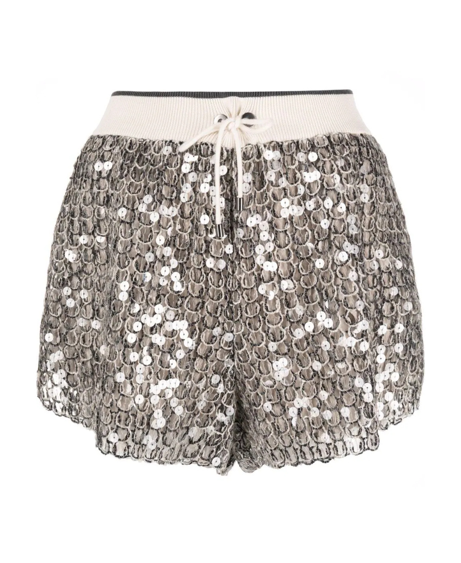 Brunello Cucinelli Sequins Decorated Shorts In Gray