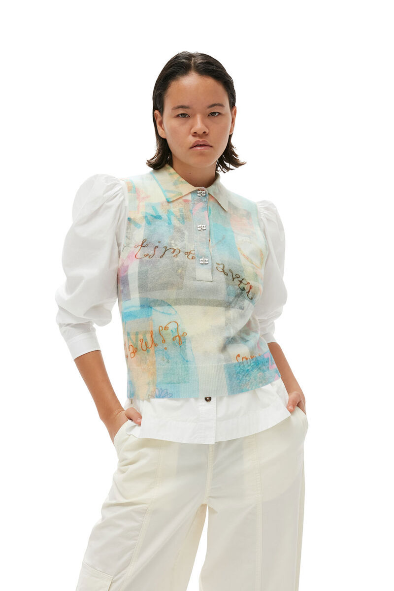 Ganni Elasticated-waist Tapered Trousers In White