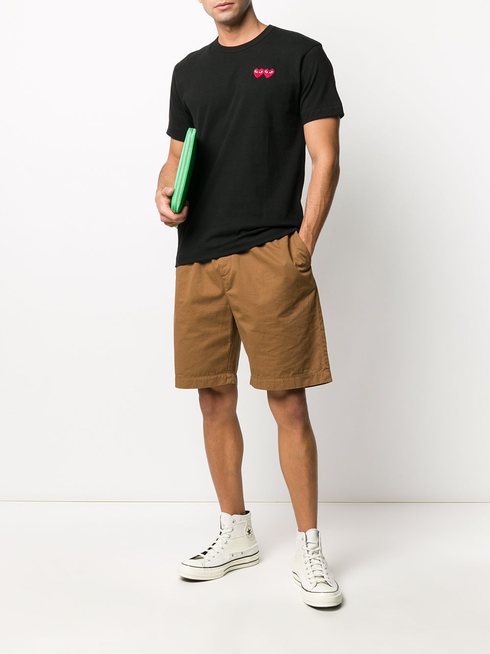 Comme Des Garçons Play Double Heart Patch Short Sleeve T-shirt In Black