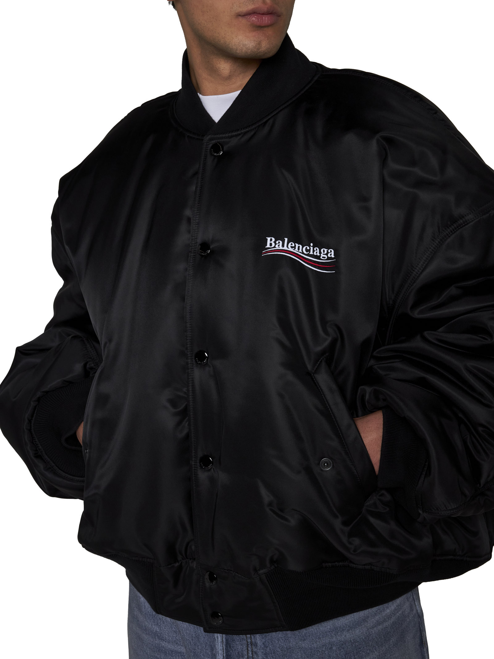Balenciaga Varsity Bomber Jacket In Black