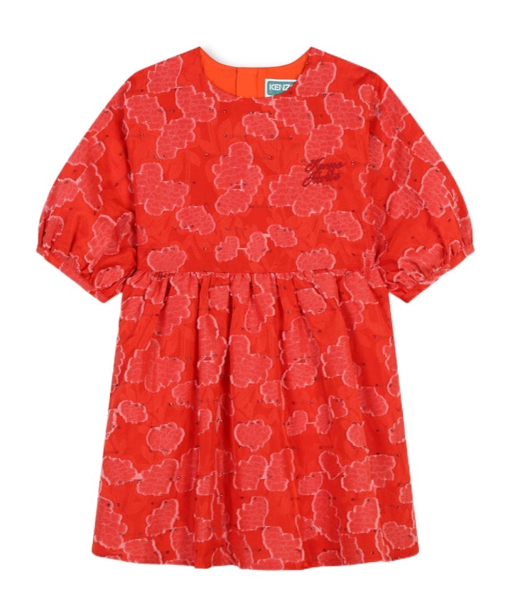 Kenzo Logo-embroidered Floral-print Dress In Red