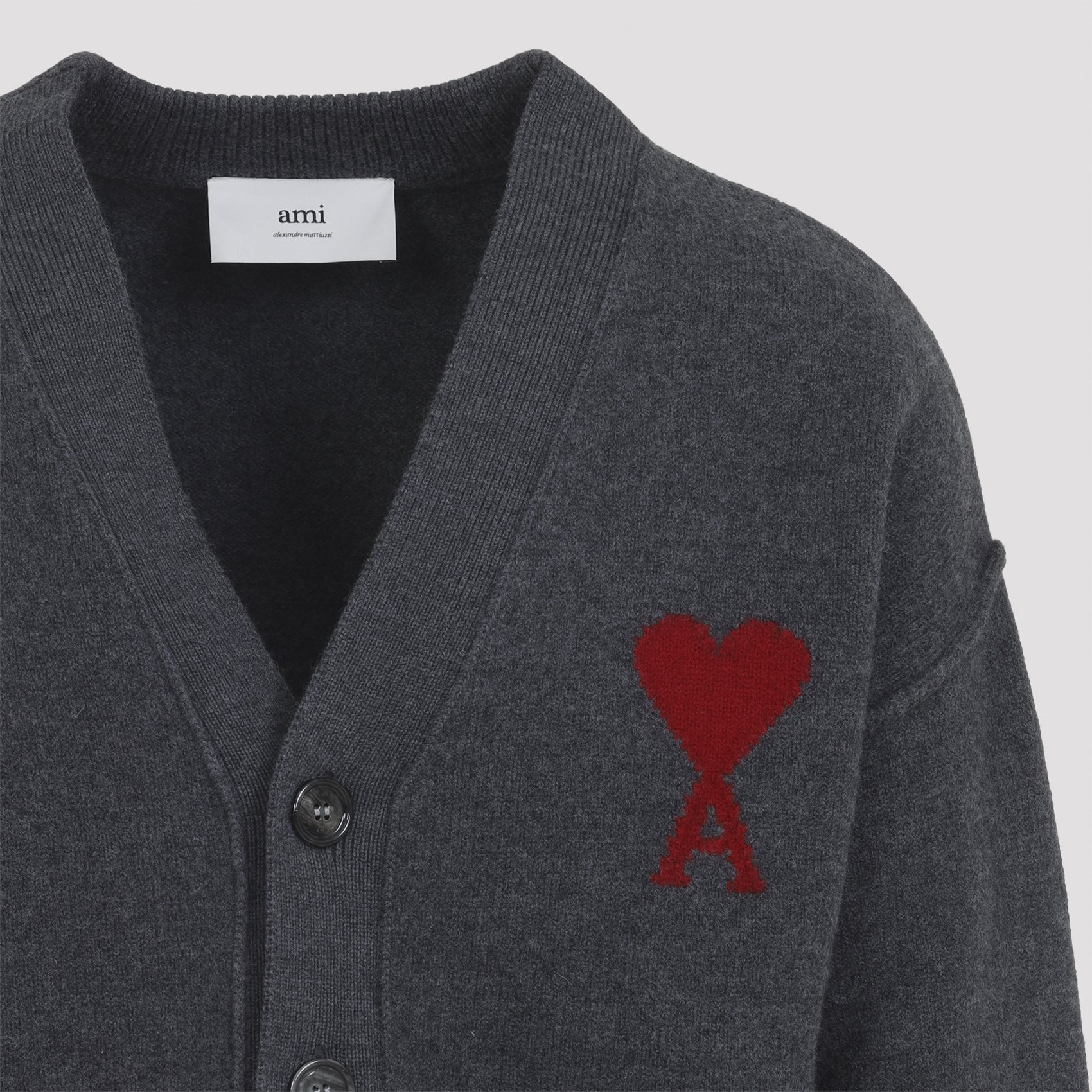Ami Alexandre Mattiussi Heather Grey Wool Cardigan With Embroidered Logo In Gray
