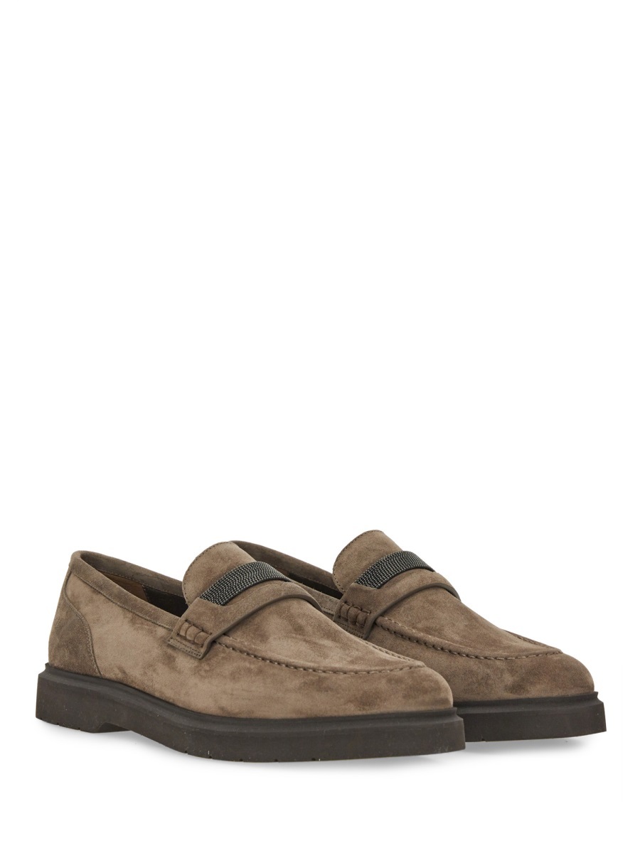 Brunello Cucinelli Embellished Almond Toe Loafers In Brown