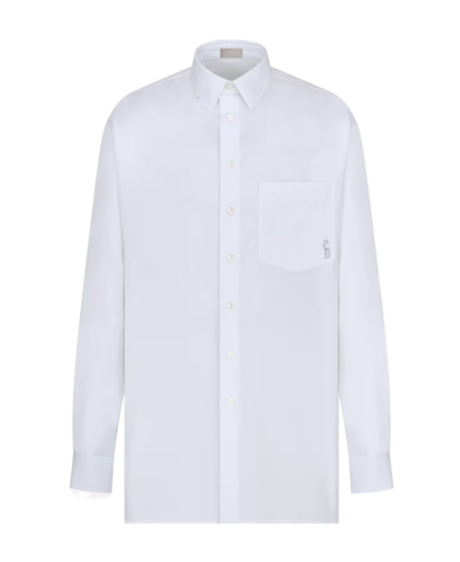 Dior Button-down Collar Poplin Cotton Shirt With Embroidered Logo In White