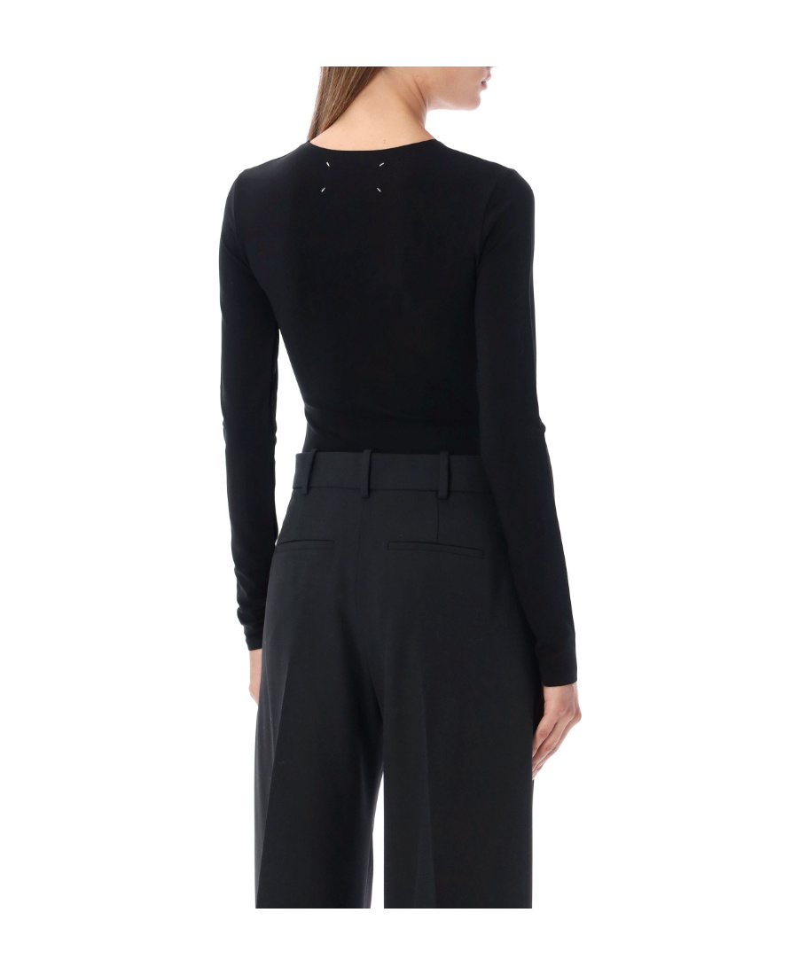 Maison Margiela Round-neck Long-sleeve Bodysuit In Black