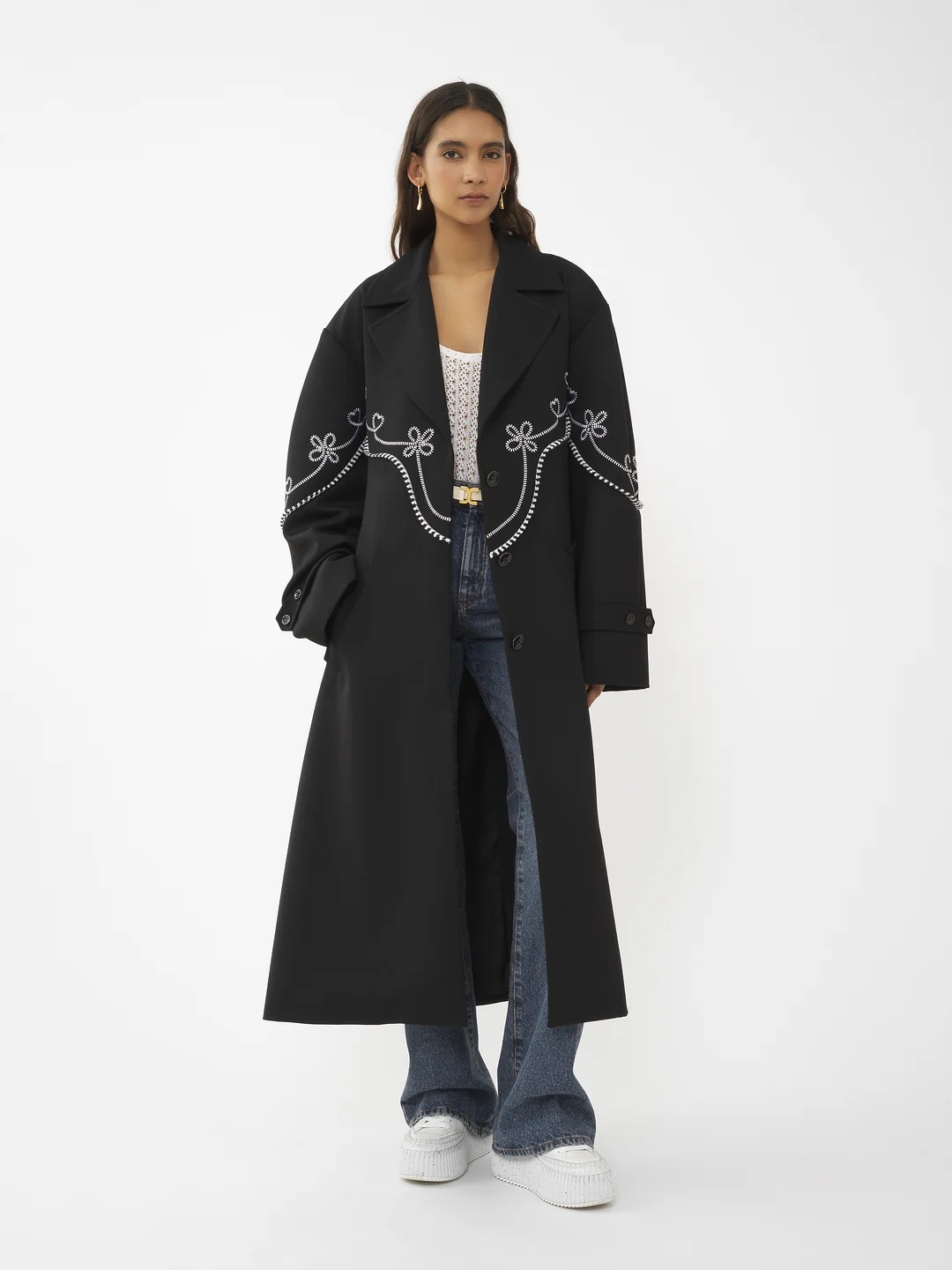 Chloé Motif-embroidered Maxi Trench Coat In Black