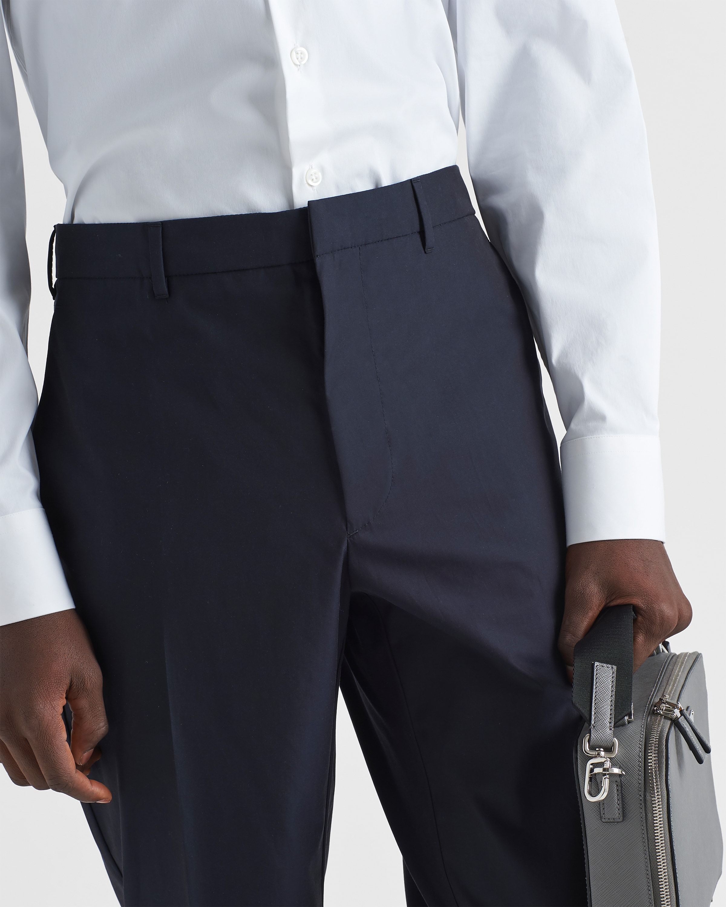Prada Sling-inserted Bag Casual Trousers In Blue
