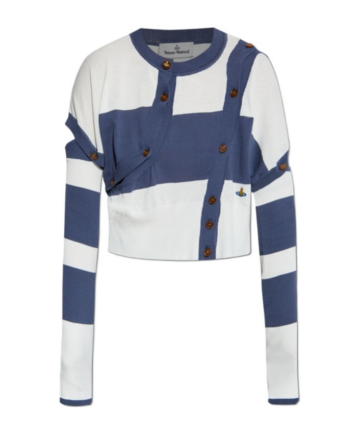 Shop Vivienne Westwood Striped Button-detail Cropped Cardigan In Blue