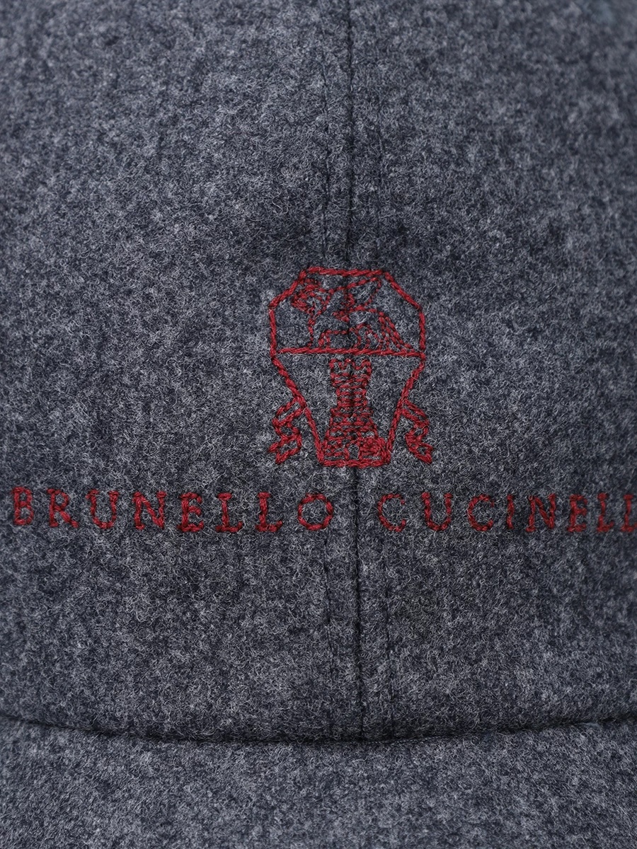 Brunello Cucinelli Embroidered Wool Cap In Gray