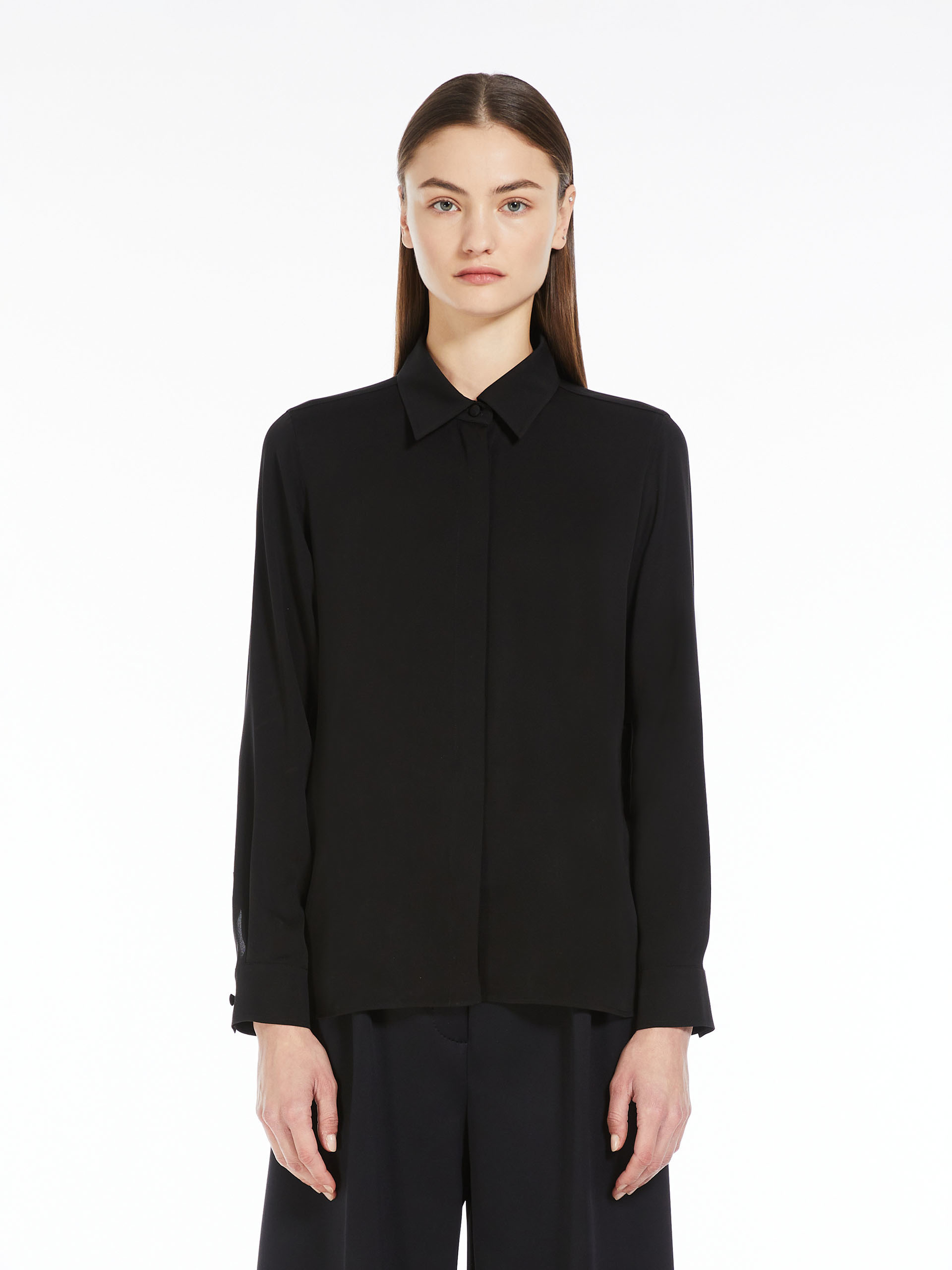 Max Mara Pointed Collar Long-sleeved Shirt In Black