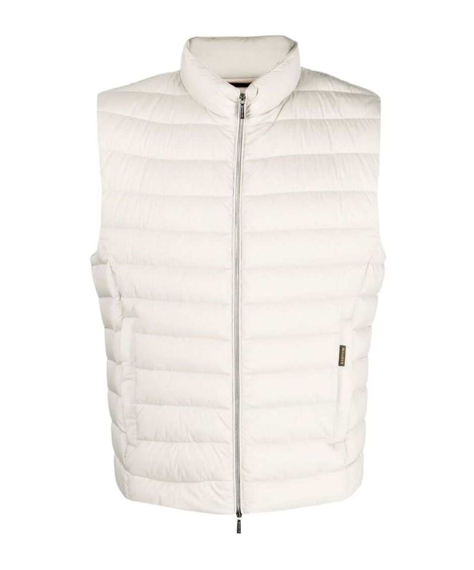 Moorer Quilted High Collar Sleeveless Jacket With Pockets In White