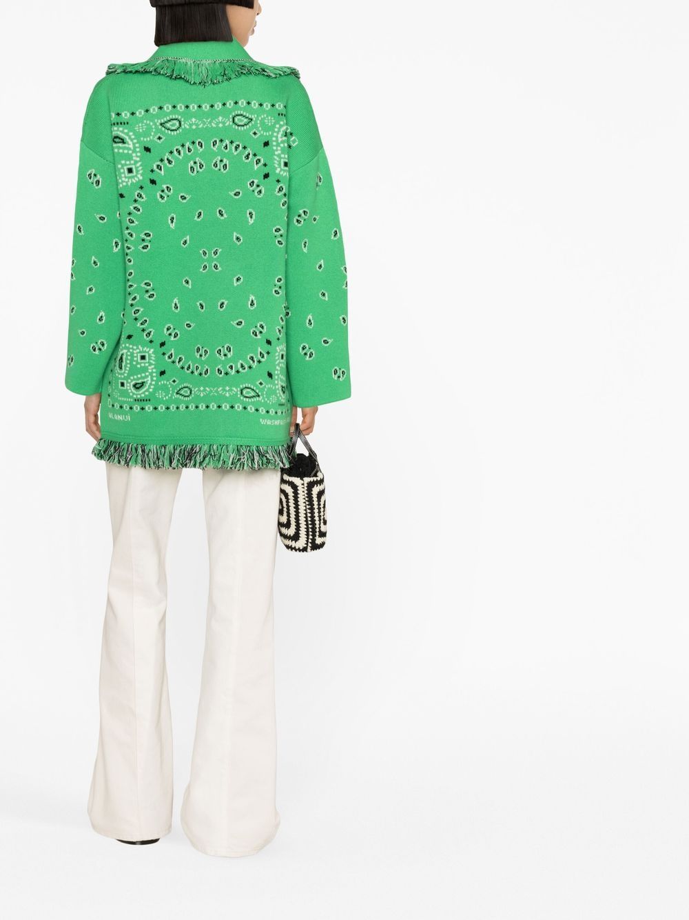 Alanui Jacquard Bandana Fringe Belted Cardigan In Green