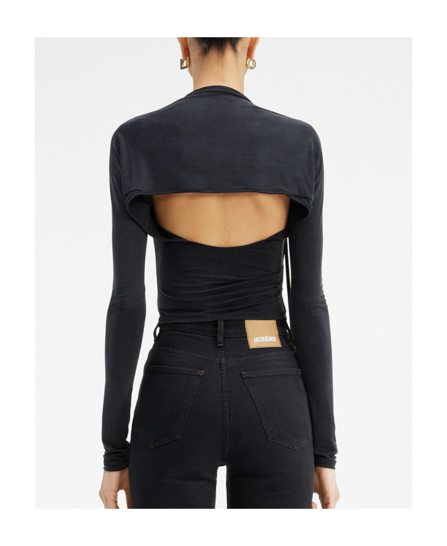 Jacquemus Peplo Draped Cut-out Top In Black