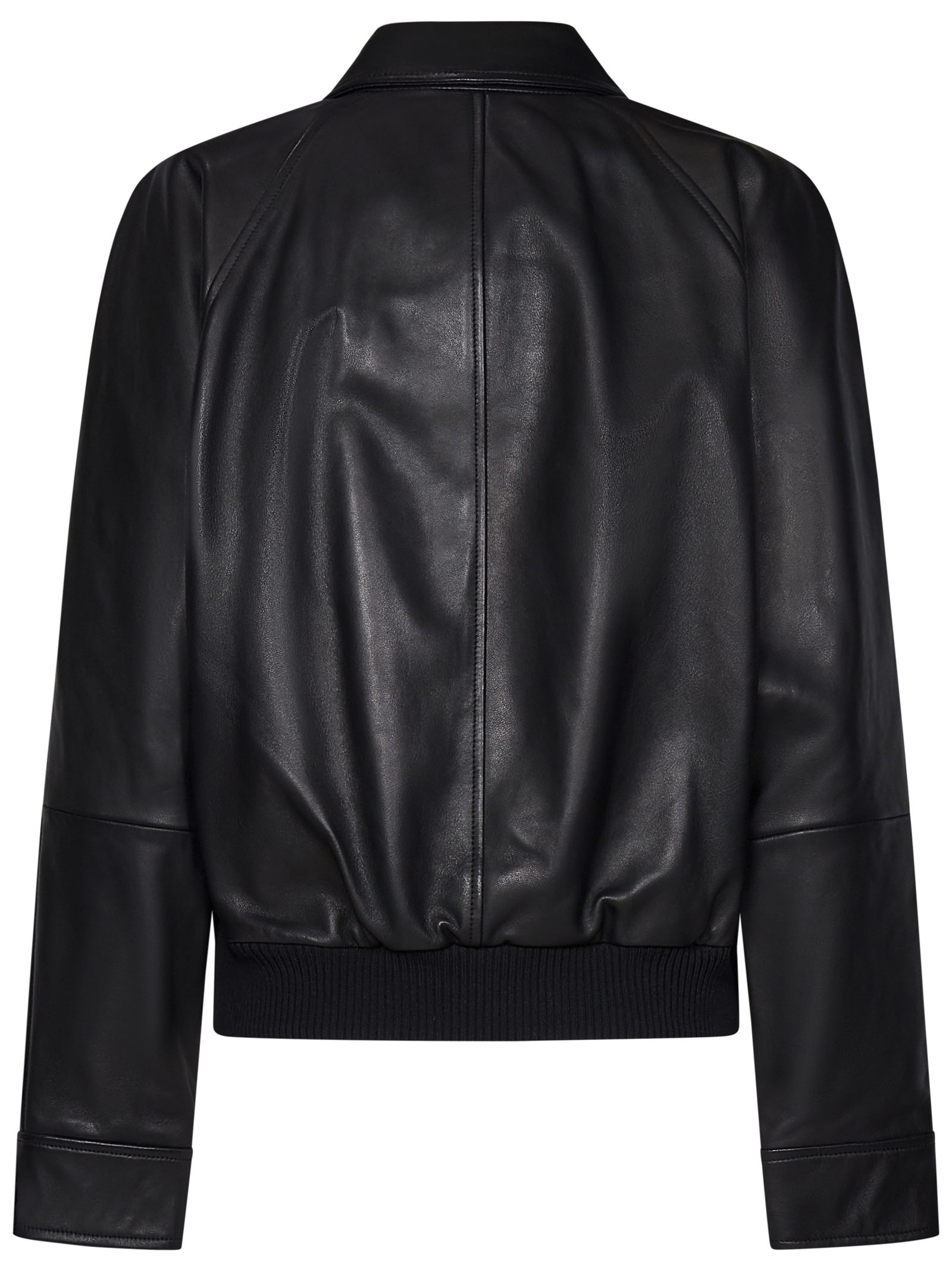 Max Mara Long-sleeved Leather Jacket In Black