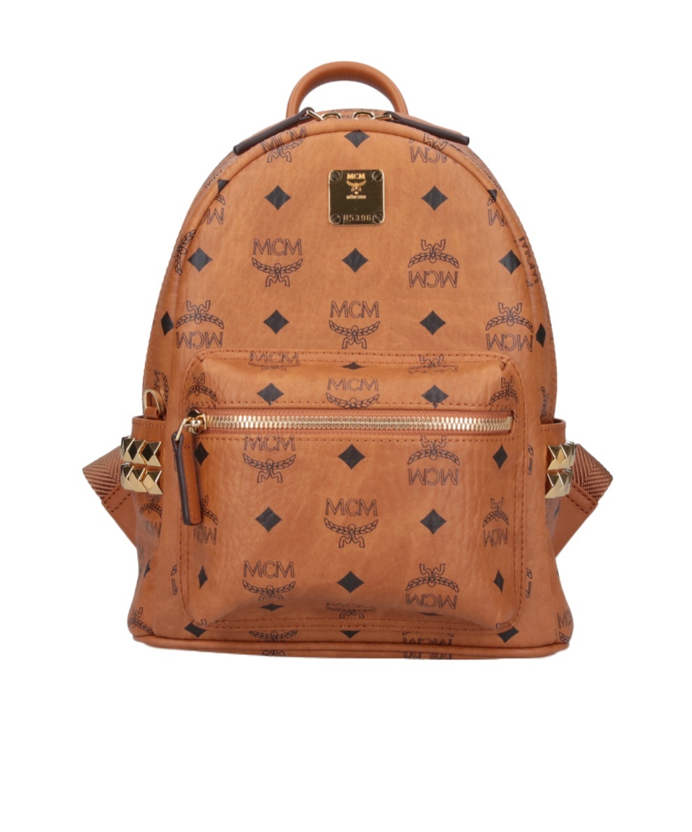 Mcm Stark Side Studs Zipped Backpack In Brown