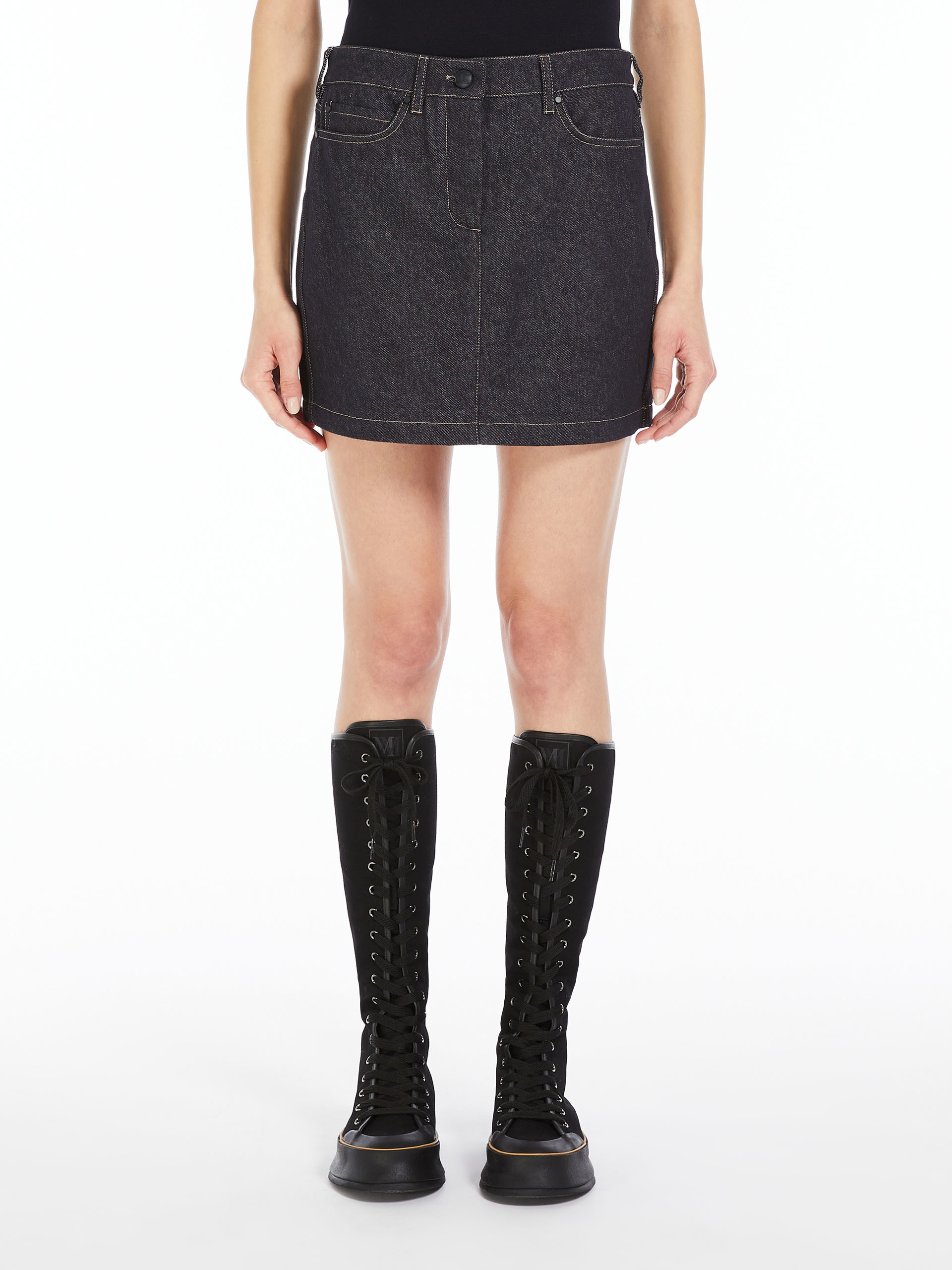 Max Mara Logo Denim Skirt In Black