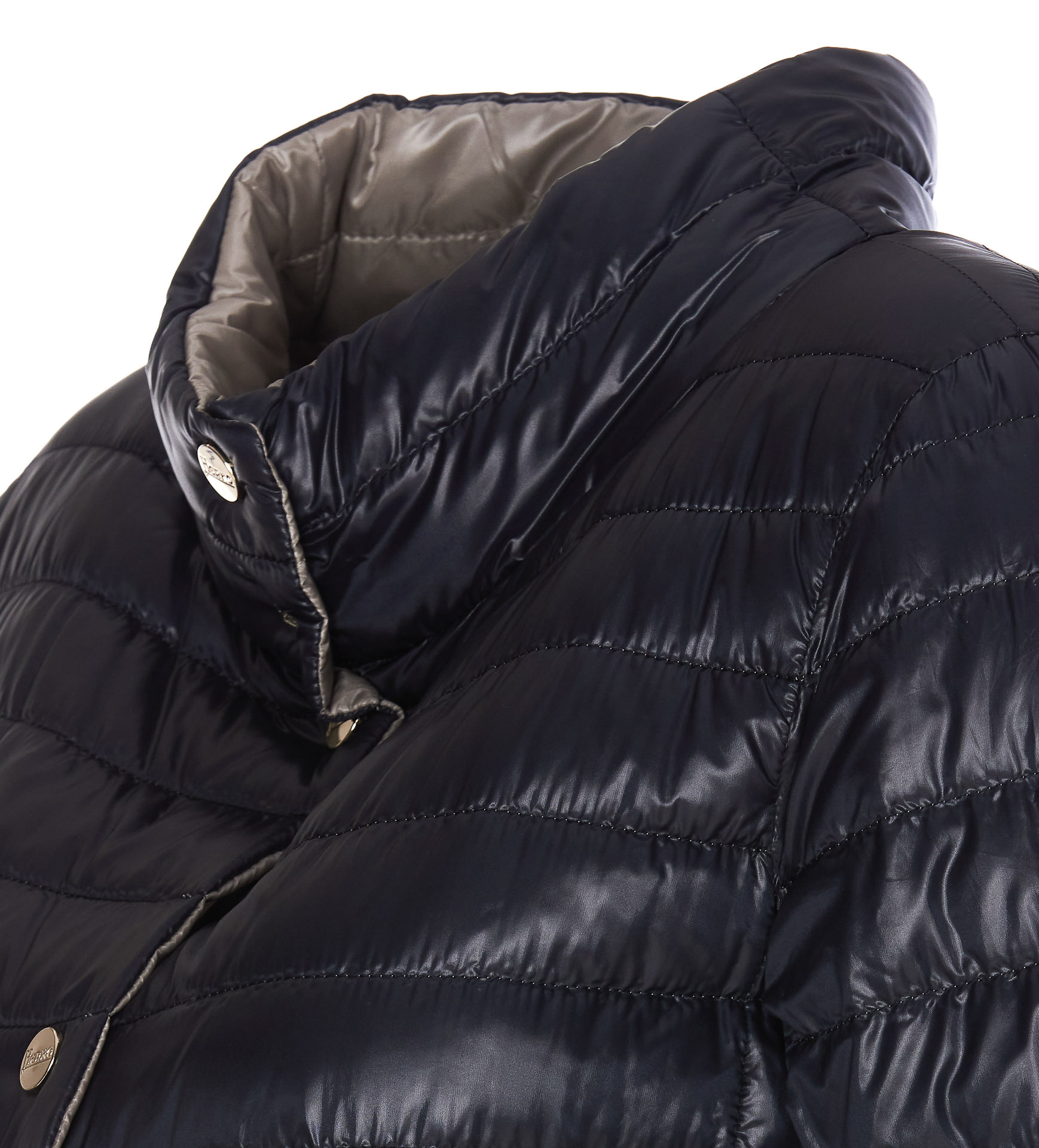 Herno Black Down Jacket With Snap Buttoned High Neck In Black